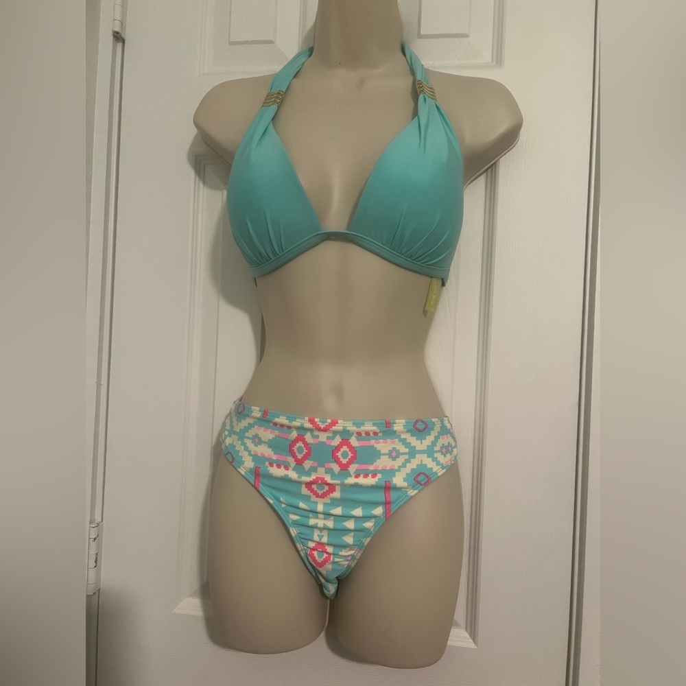 Gianni Bini Aqua Blue and Pink Bikini Set Swimwear
